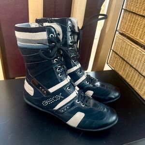 Geox Cybercore Black and White Lace-Up Boots